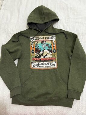 Olive Green Graphic Hoodie - Winter Park Rocky Mountains